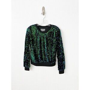 NWT Anthropologie Sequined Velvet Sweatshirt Top XS Party Black Green Blue